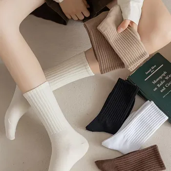 Sonbahar beyaz çoraplar kadın Orta Tüp Çorap Düz Renk Pamuk Kazık Kazık Çorap Uzun Tüp Spor  10