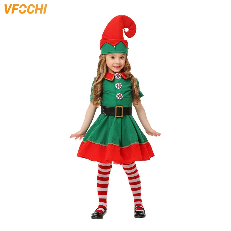 VFOCHI Yeni Kız Noel Elf Elbise Çocuk Cadılar Bayramı Kostüm Seti Noel Baba Kostüm Çocuklar Yetişkinler Aile Yeşil Elf Giyim Seti