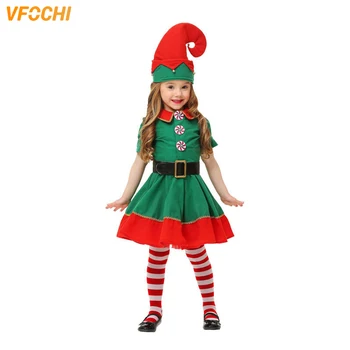VFOCHI Yeni Kız Noel Elf Elbise Çocuk Cadılar Bayramı Kostüm Seti Noel Baba Kostüm Çocuklar Yetişkinler Aile Yeşil Elf Giyim Seti  10