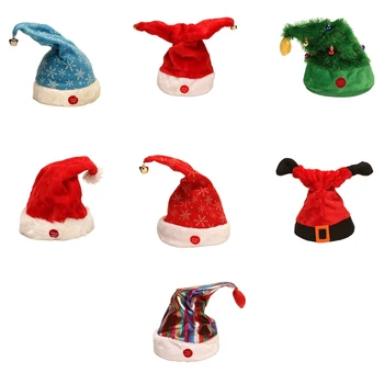 Y1QD Plushible Şarkı Santa Şapka Müzikal Elektrikli Noel Şapka Noel Tema Yeni Yıl  10
