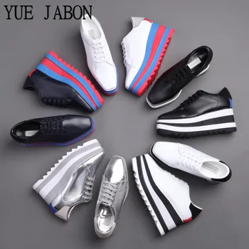 Yeni Yüksekliği Artan Yıldız Ayakkabı Klasik Platformu Beyaz Gümüş Siyah Ayakkabı Mix Renk Kare Ayak Kama Ayakkabı Lace Up Bayan Ayakkabıları  10