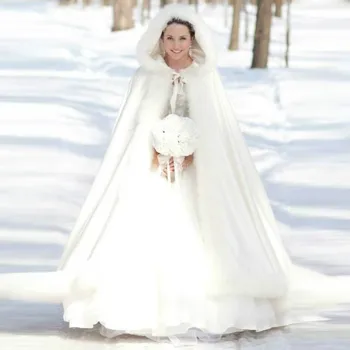 Zarif Ucuz 2022 Sıcak Gelin Pelerin Fildişi Beyaz kışlık kürk palto Kadınlar Düğün Bolero Ceket Gelin Pelerinler Düğün Ceket  10