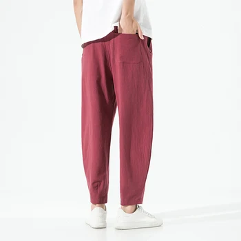 Çin Gevşek erkek Pamuk Keten Pantolon Erkek Yaz Yeni Nefes Düz Renk Keten Pantolon Spor Streetwear Artı Boyutu M-5XL  5