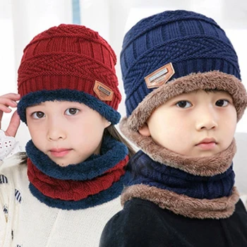 Çocuk Kış örgü şapkalar Kızlar Bere Şapka Çocuklar Yeni Kap Eşarp Seti Sıcak Kafatası Boyun İsıtıcı Kalın Polar Astarlı Kış Çocuk  10
